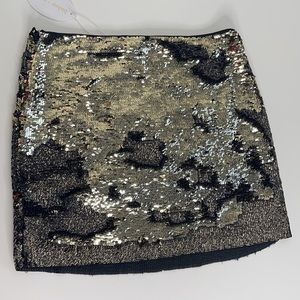 Black & Gold Sequin Holiday Party Mini Skirt Size Small